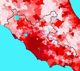 Carta tematica della densit di popolazione nel Lazio