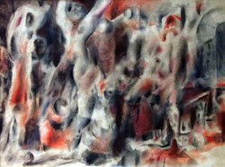 Exodus, gesso su carta, 2002, 42 x 53 cm.